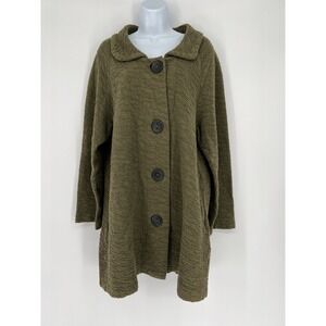Habitat  Womens Large Olive Green Crinkle Button Up Lagenlook Cotton Jacket USA
